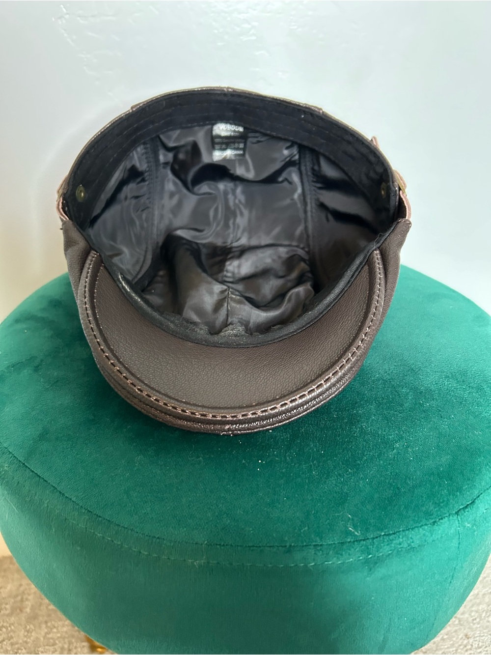 VOBOOM Men's Vintage 100% Leather Flat Black Gatsby Newsboy Driving Hat One Size - Picture 8 of 8